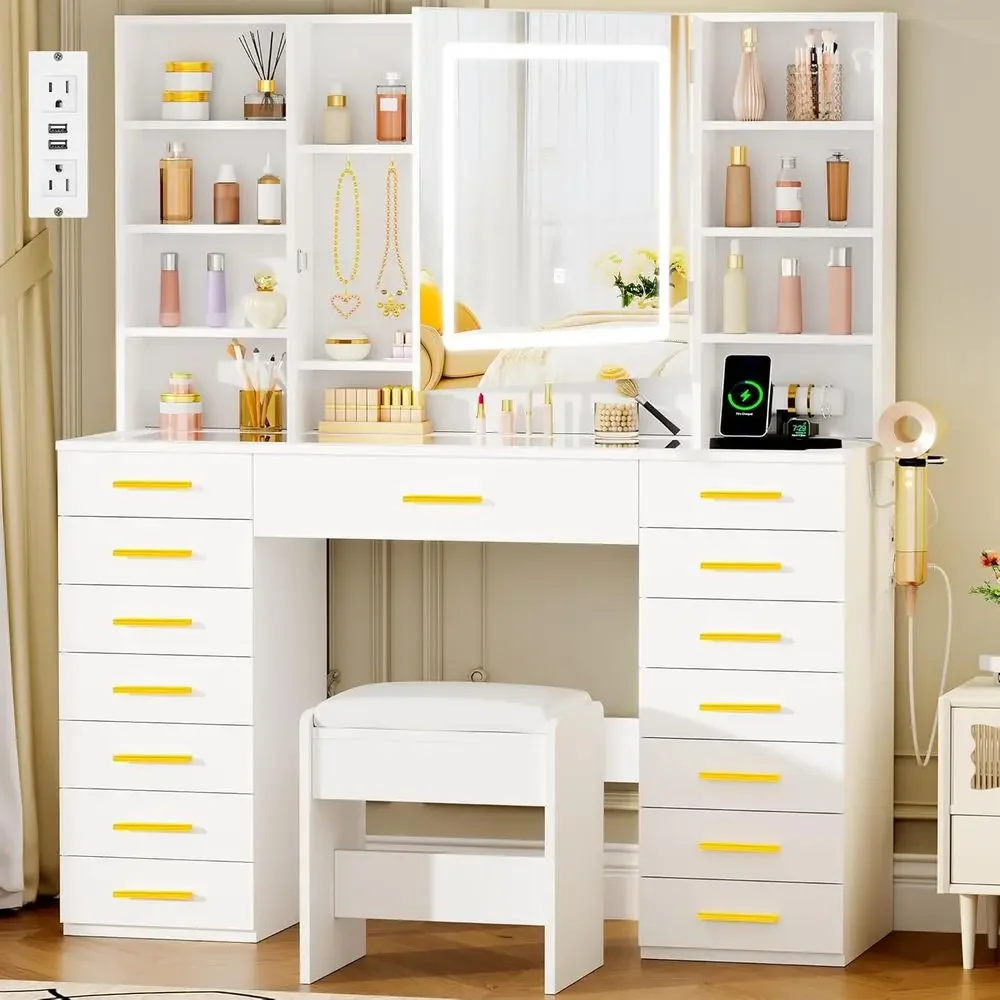 Dressing Table Vanity With Lighted Mirror - LED Lighted Mirror Vanity Desk with