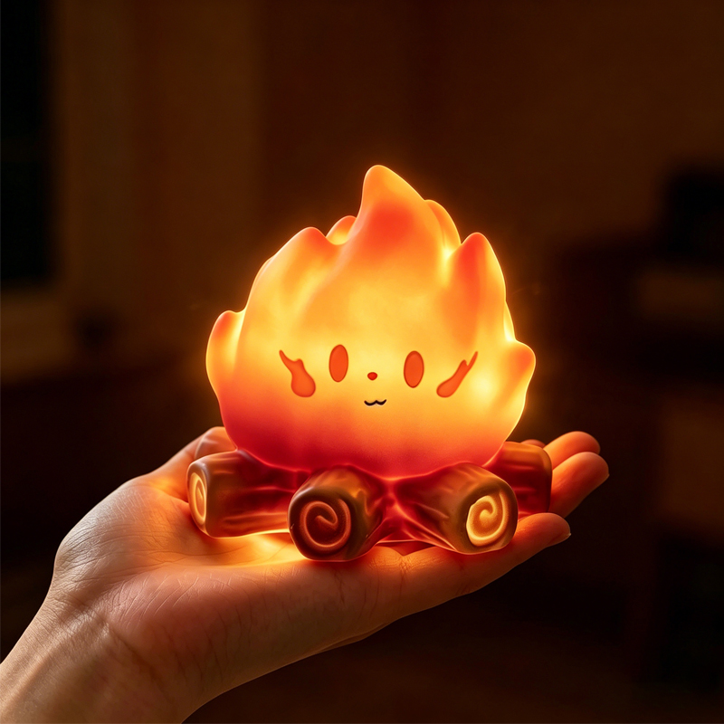 Floating Nightstand With Led Light - Creativity Kawaii Mini Cartoon Campfire Silicone