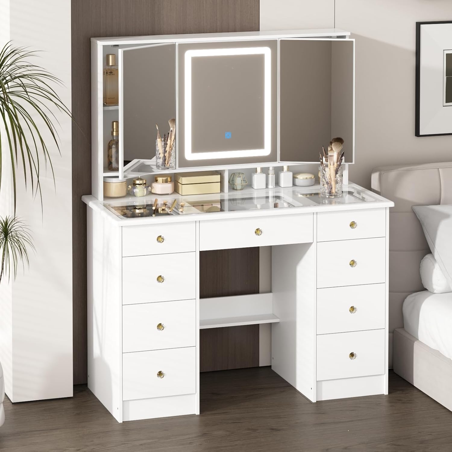 Dressing Table Vanity With Lighted Mirror - Vanity Desk with Mirror and Lights,