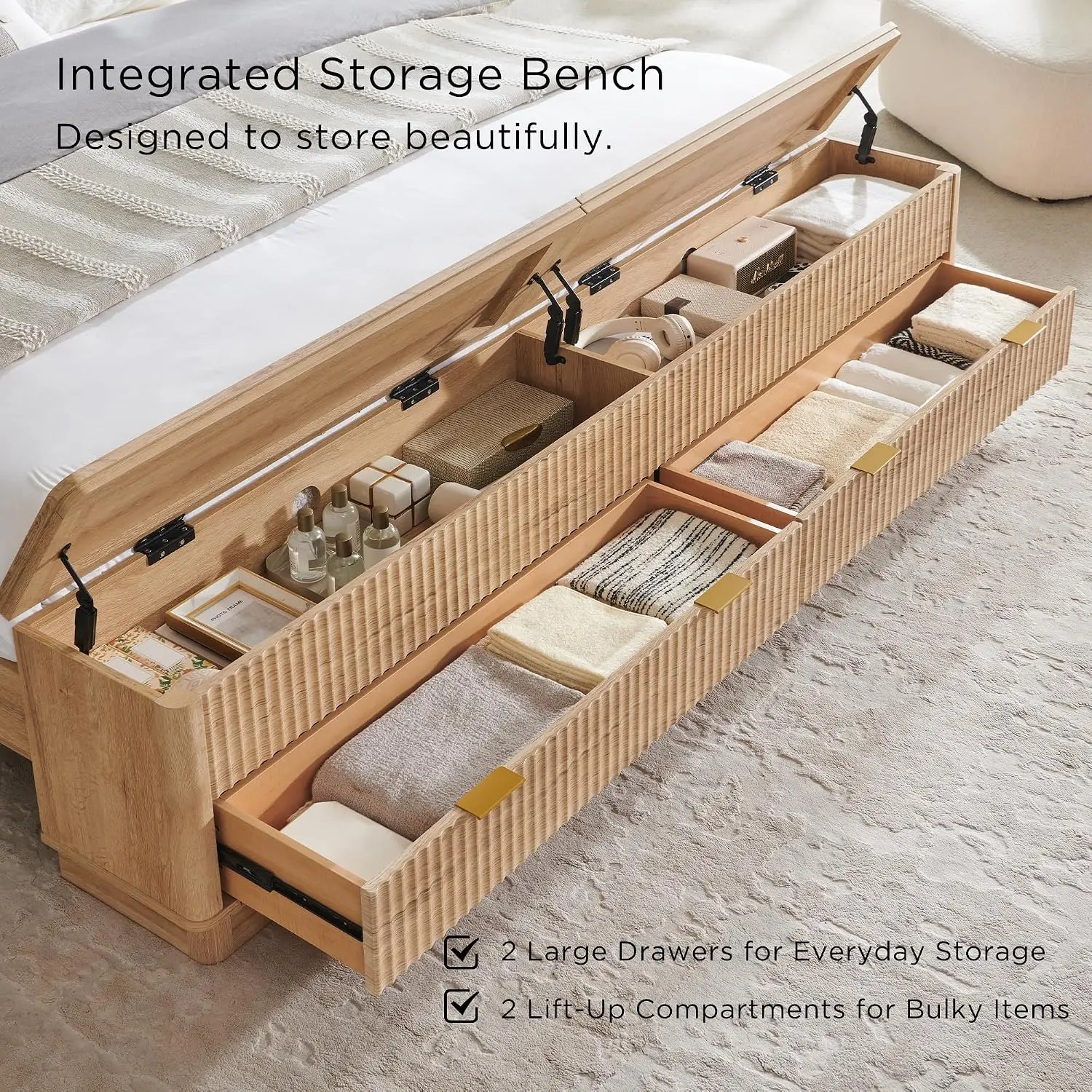 Fluted King Size Bed Frame wit - đánh giá và giá King Size Bed Frame With Storage Drawers