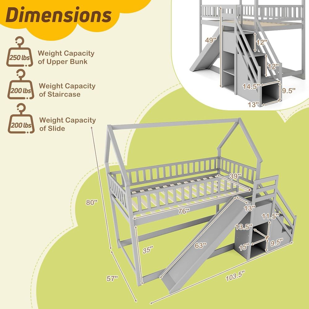 Twin Over Twin Bunk Bed with S - đánh giá và giá Bunk Bed With Stairs And Slide
