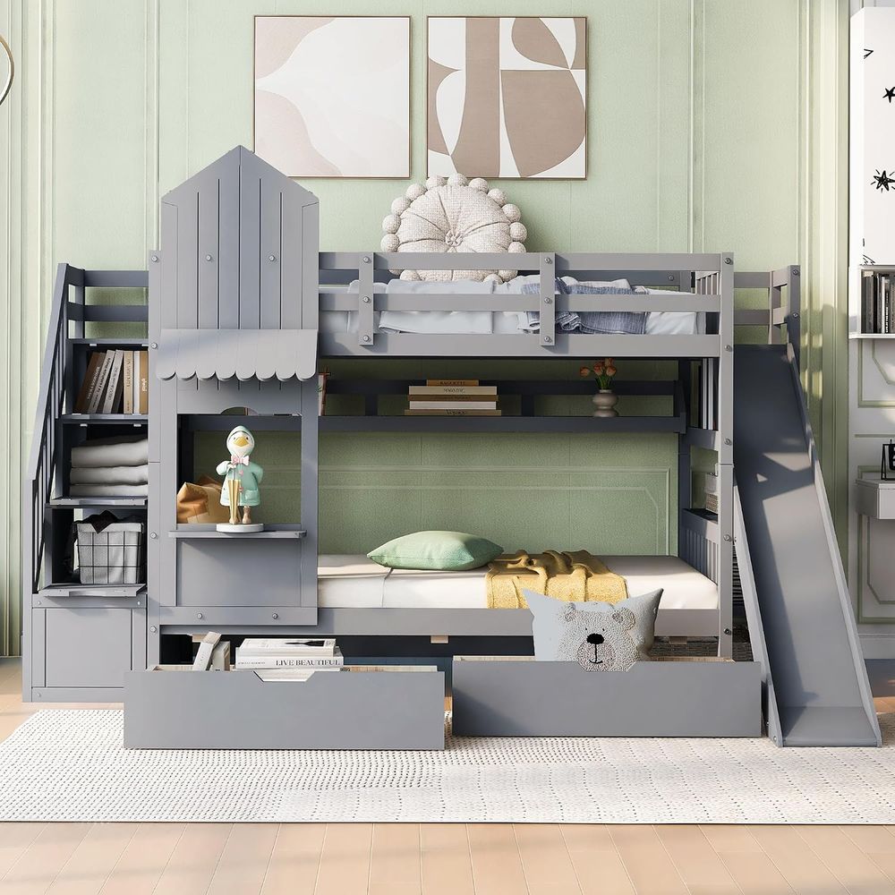 emave Kids Bunk Bed with Stair - đánh giá và giá Bunk Bed With Stairs And Slide
