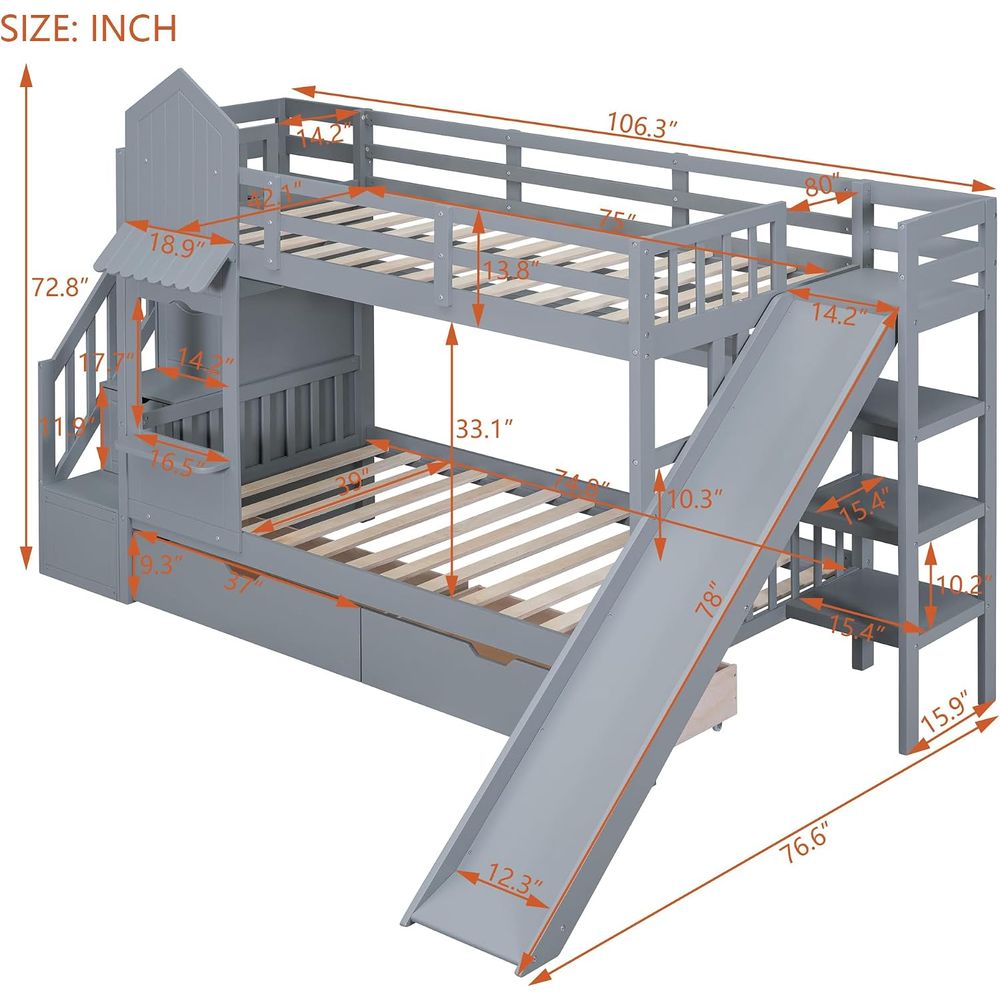 emave Kids Bunk Bed with Stair - đánh giá và giá Bunk Bed With Stairs And Slide