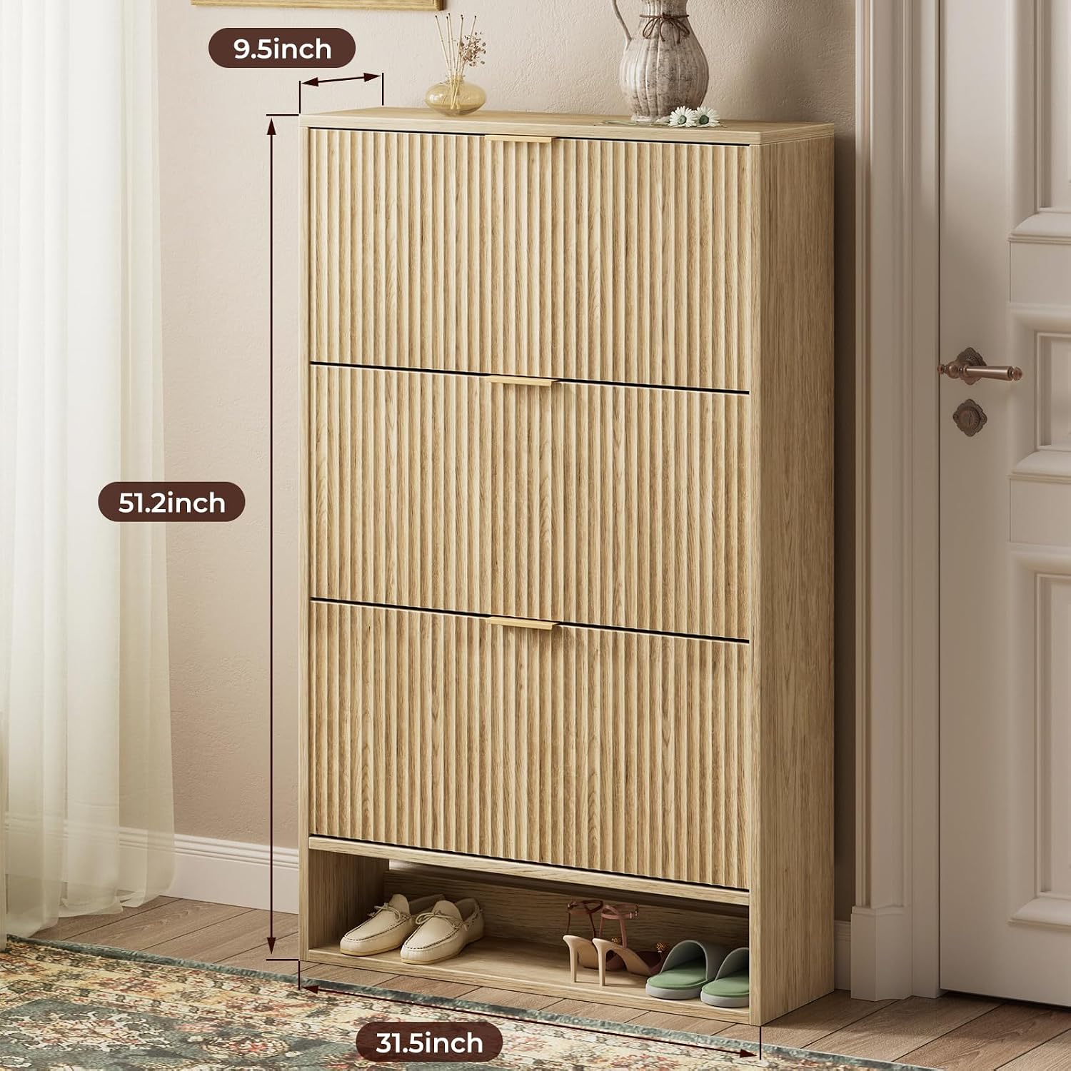 Oak Shoe Cabinet with 3 Flip D - đánh giá và giá Shoe Rack Cabinet Narrow Entryway