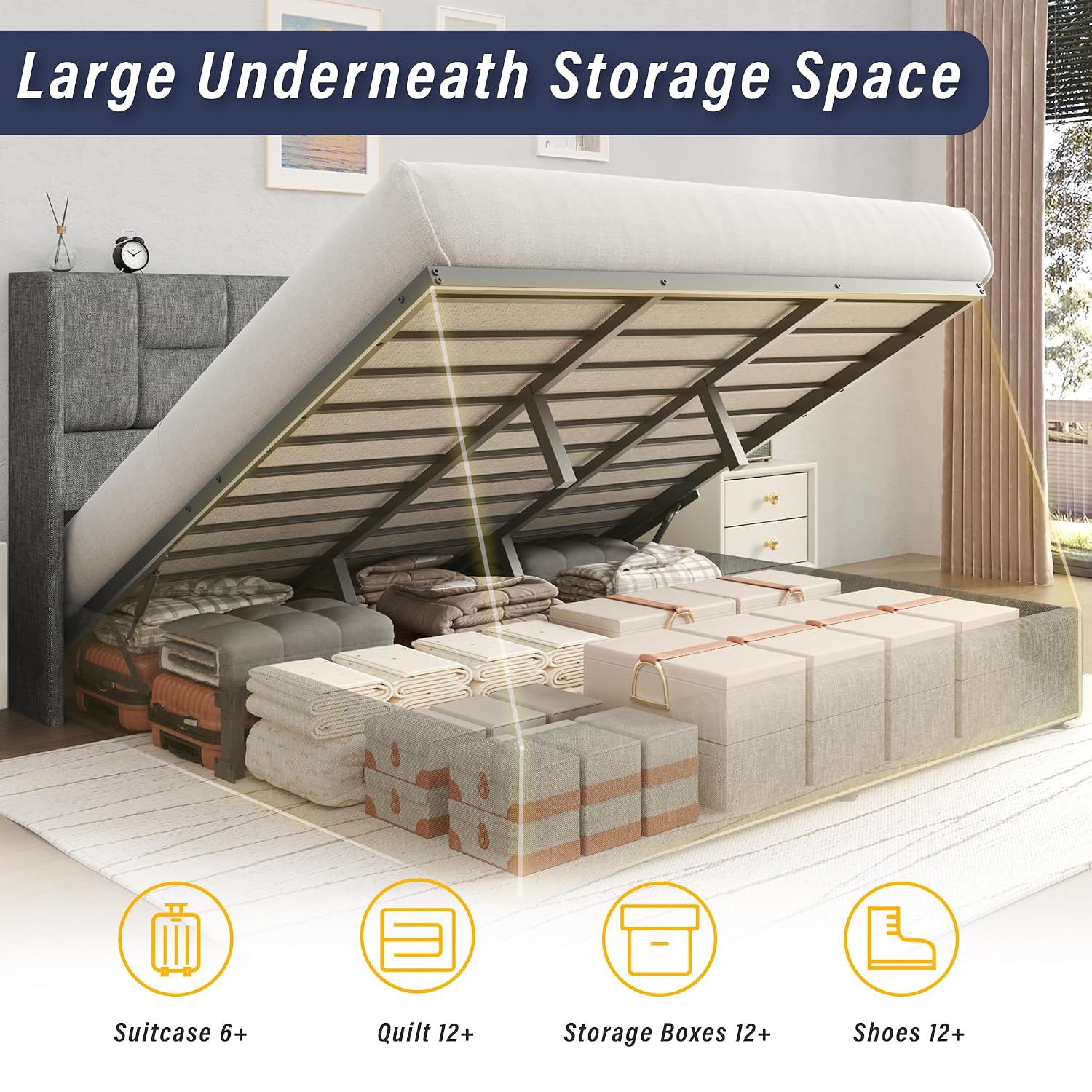 King Bed Frame Hydraulic Gas L - đánh giá và giá Gas Lift Storage Bed Hydraulic