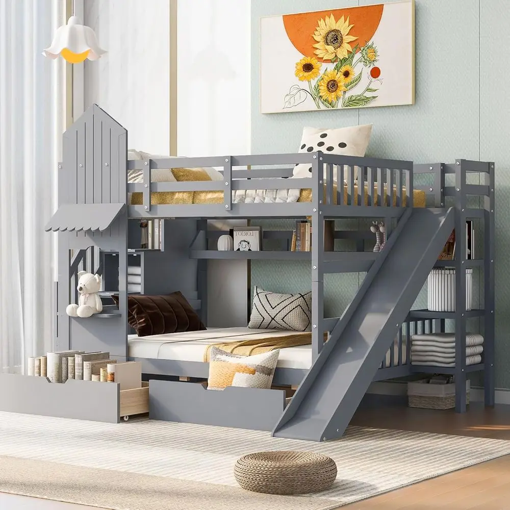 Full-Size Over Full Bunk Bed w - đánh giá và giá Bunk Bed With Stairs And Slide