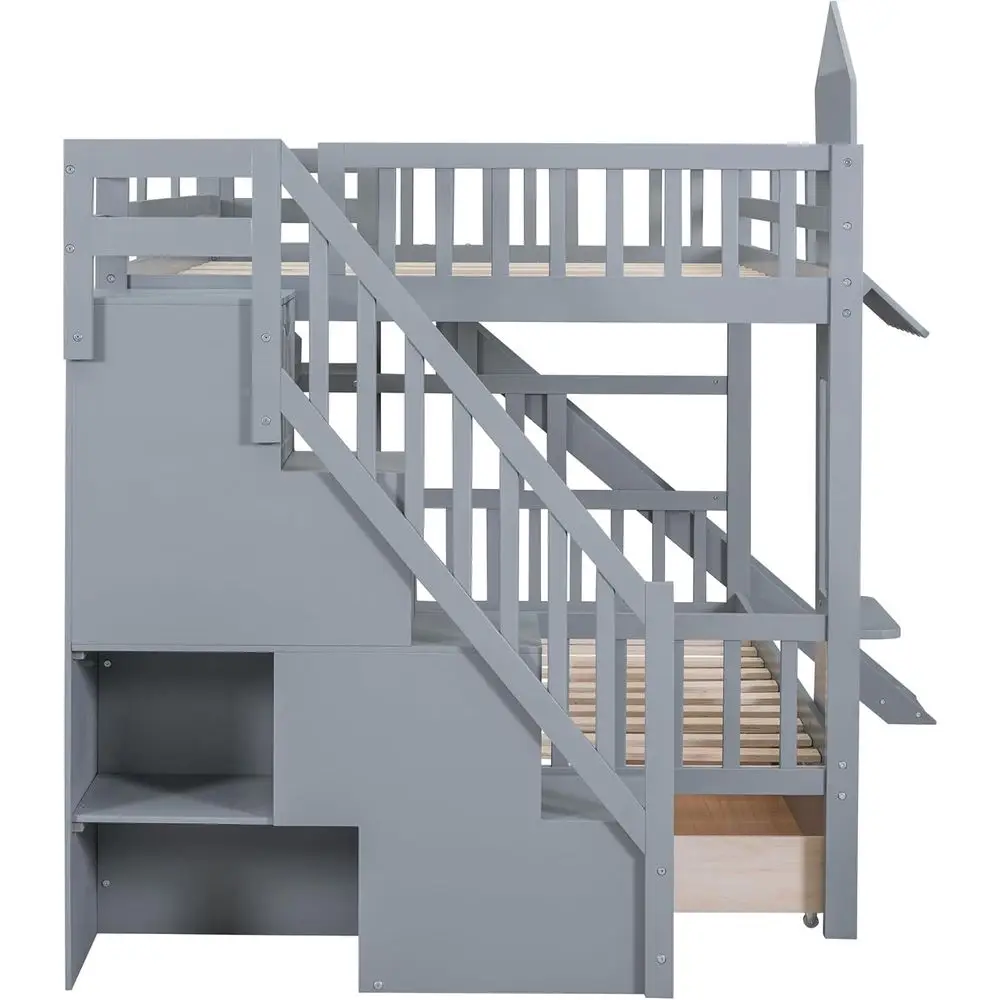 Full-Size Over Full Bunk Bed w - đánh giá và giá Bunk Bed With Stairs And Slide