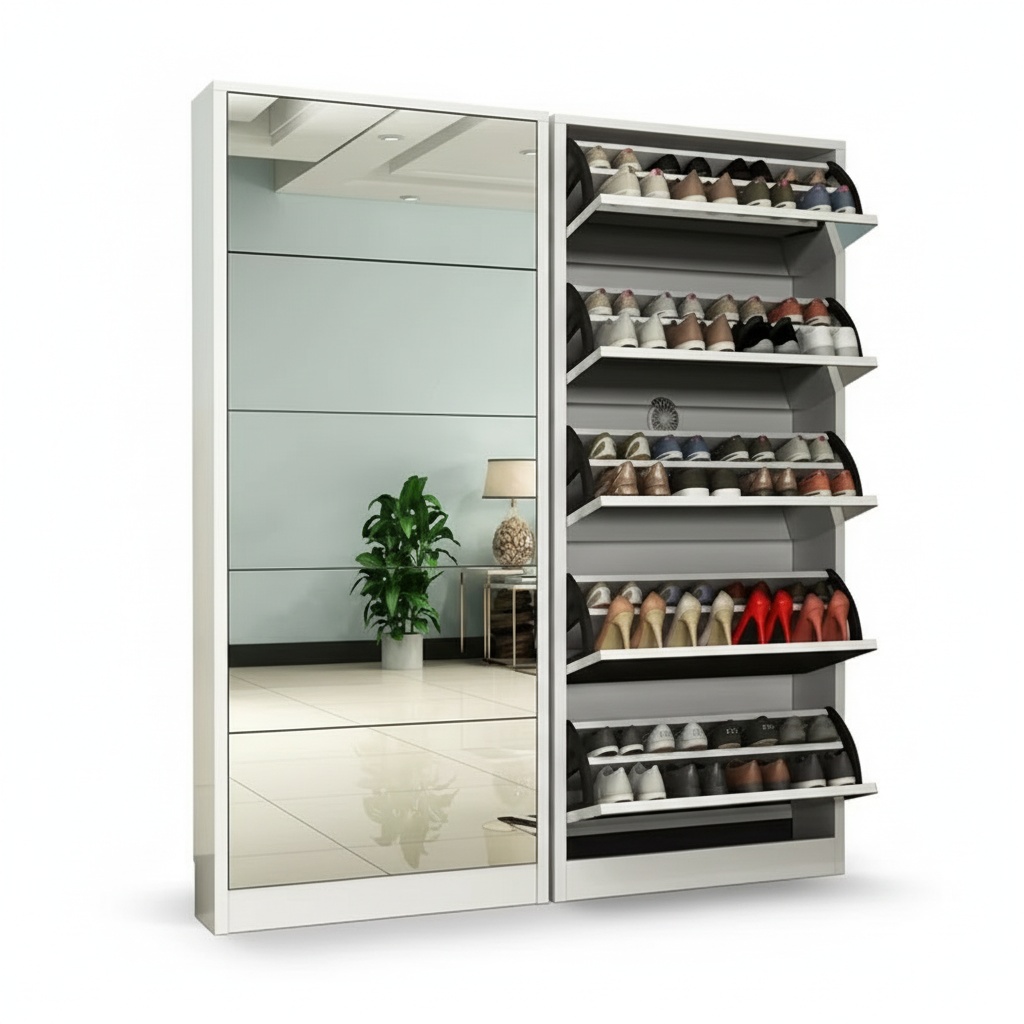 Modern Wooden Shoe Cabinet wit - đánh giá và giá Shoe Rack Cabinet Narrow Entryway