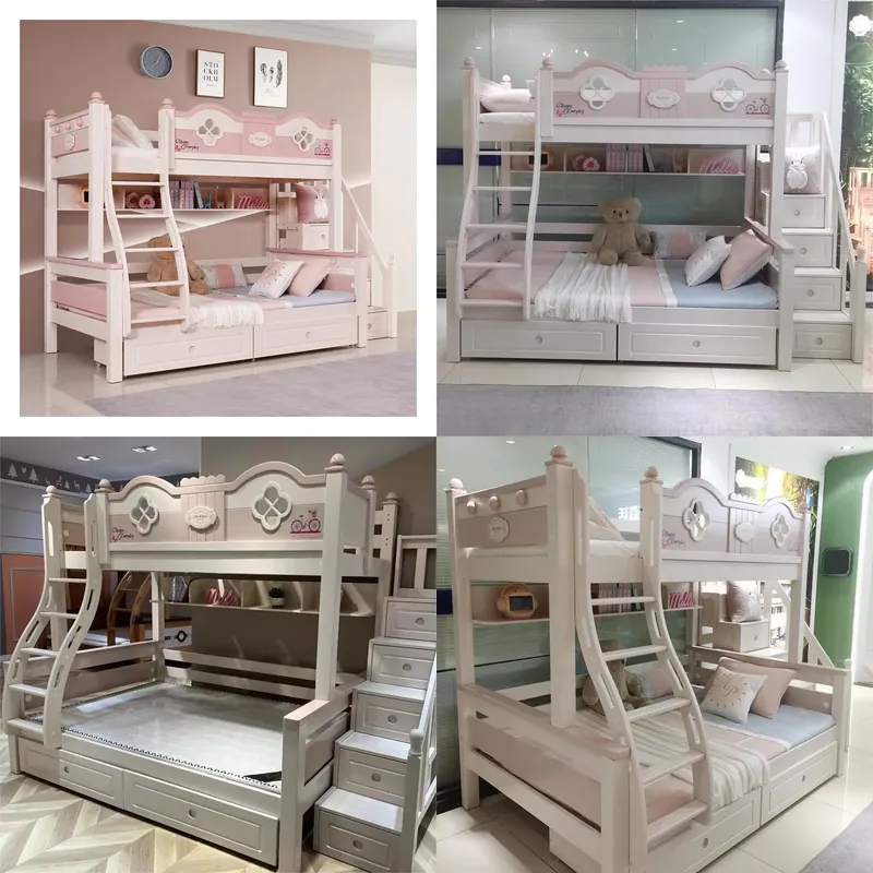 Modern Luxury Princess Kids Bu - đánh giá và giá Bunk Bed With Stairs And Slide