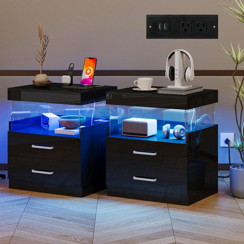 Black LED End Table Nightstand - đánh giá và giá Floating Nightstand With Led Light