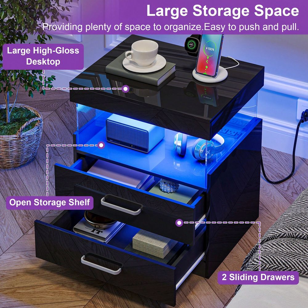 Black LED End Table Nightstand - đánh giá và giá Floating Nightstand With Led Light