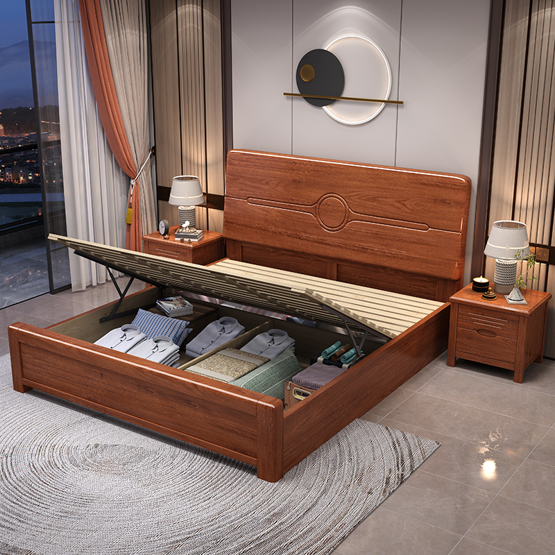 @￥Walnut Solid Wood Bed Simple - đánh giá và giá Gas Lift Storage Bed Hydraulic