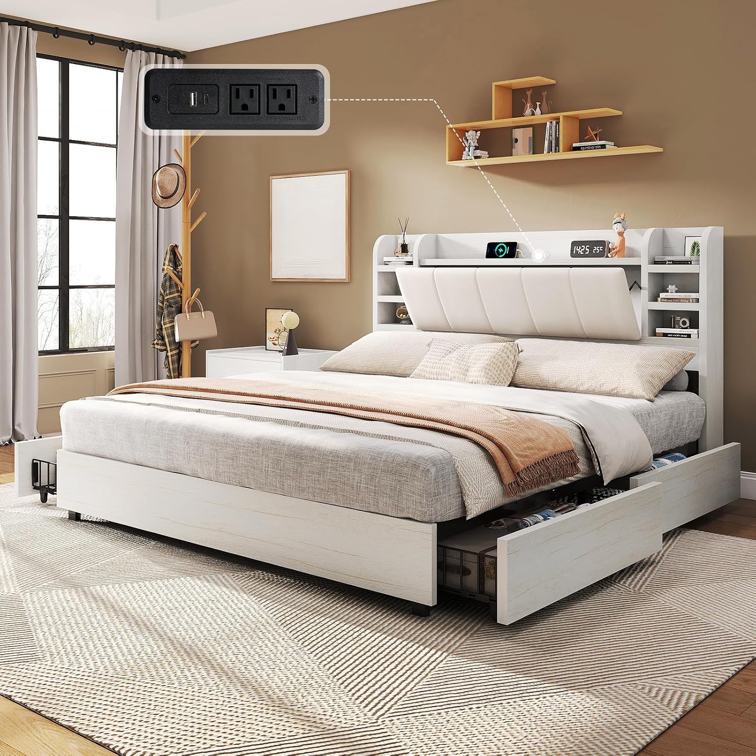 King Size Upholstered Platform - đánh giá và giá King Size Bed Frame With Storage Drawers