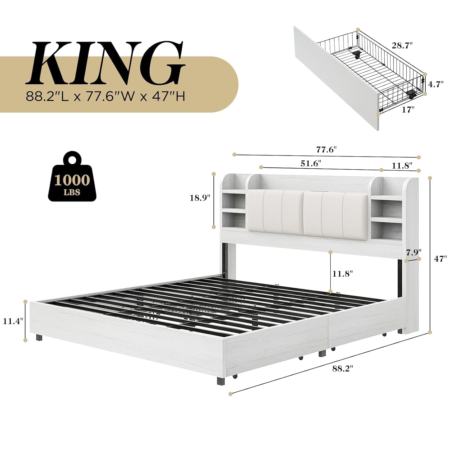 King Size Upholstered Platform - đánh giá và giá King Size Bed Frame With Storage Drawers