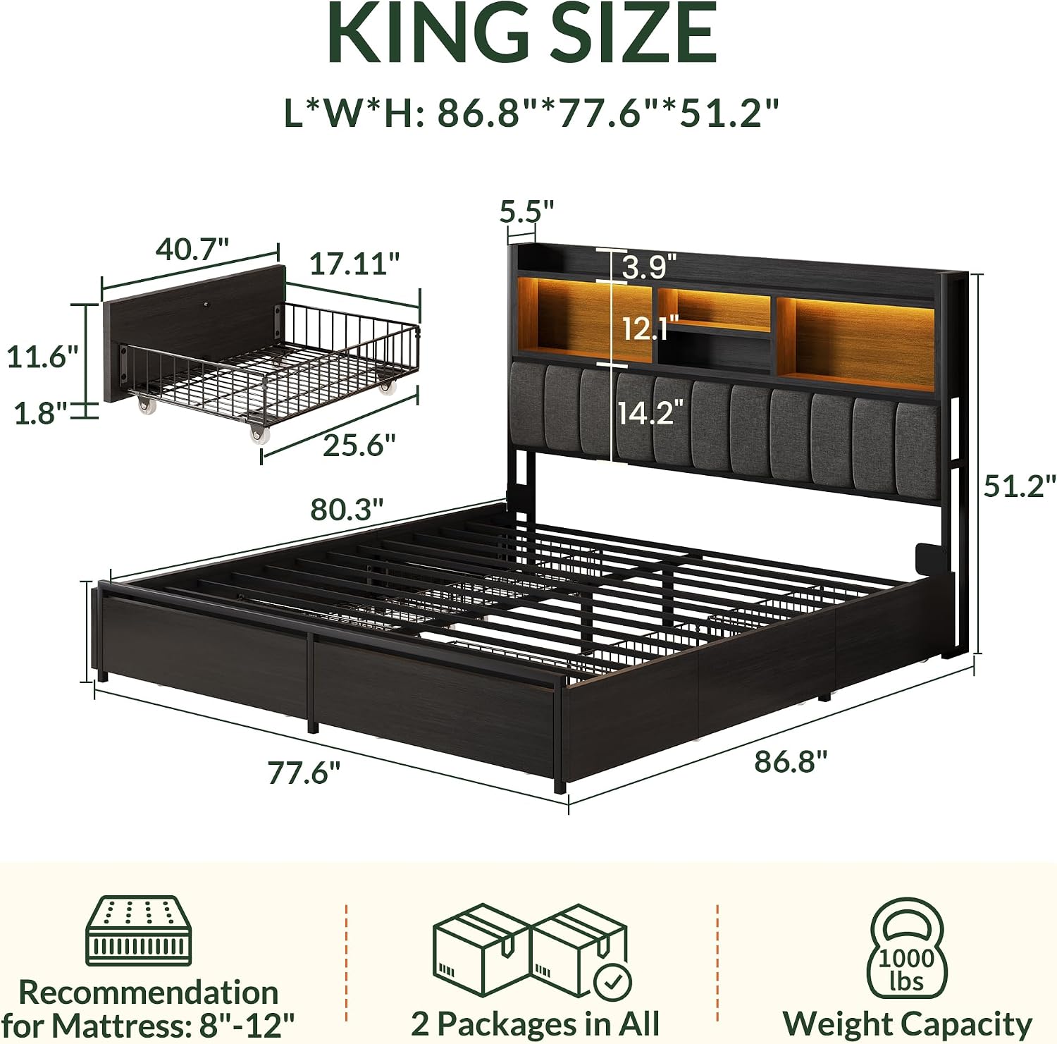 King Bed Frame with 6 Storage  - đánh giá và giá King Size Bed Frame With Storage Drawers