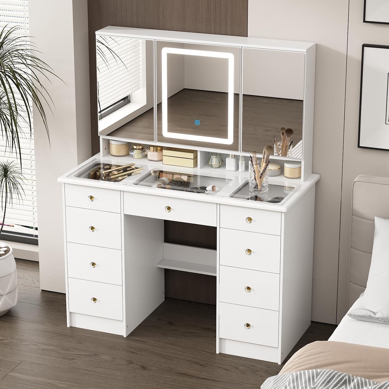 Vanity Desk with Mirror and Li - đánh giá và giá Dressing Table Vanity With Lighted Mirror
