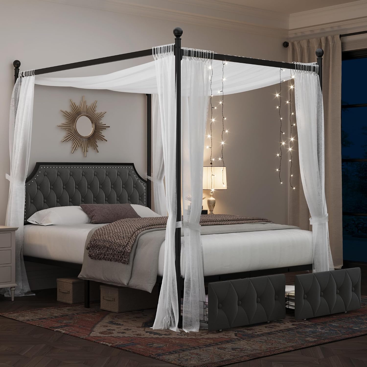 Queen Canopy Bed Frame with St - đánh giá và giá Canopy Bed Frame Metal Queen
