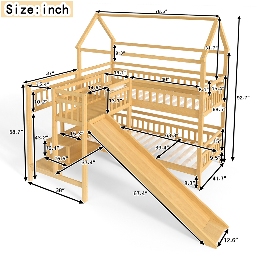Twin House-shaped Bunk bed wit - đánh giá và giá Bunk Bed With Stairs And Slide