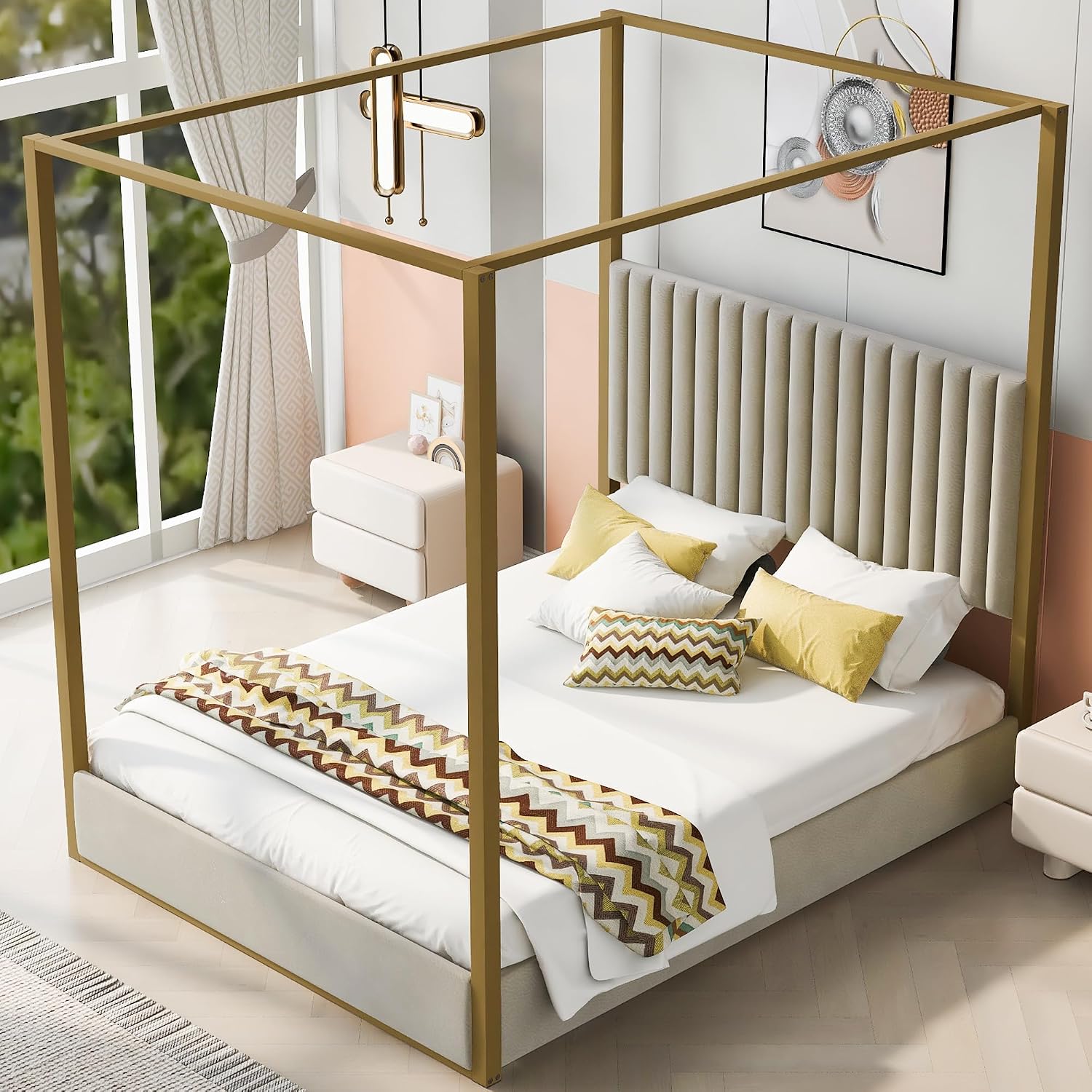 Modern Canopy Platform Bed Que - đánh giá và giá Canopy Bed Frame Metal Queen