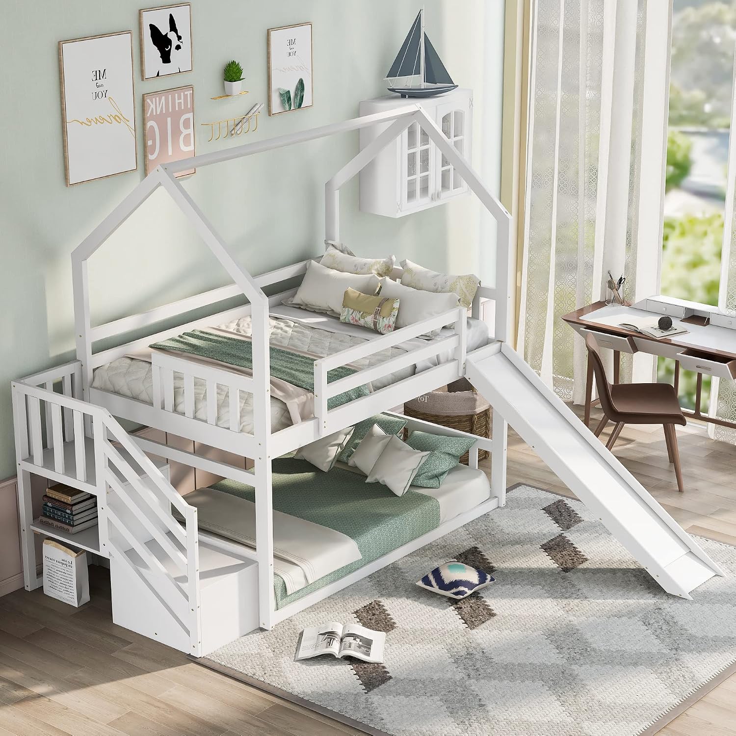 Twin Over Twin Bunk Bed with S - đánh giá và giá Bunk Bed With Stairs And Slide