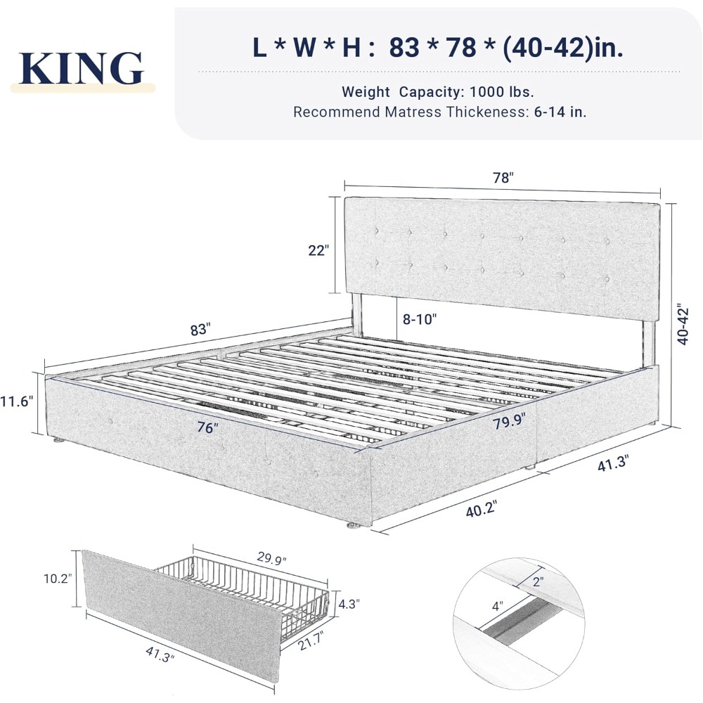 US Shipping King Size Platform - đánh giá và giá King Size Bed Frame With Storage Drawers