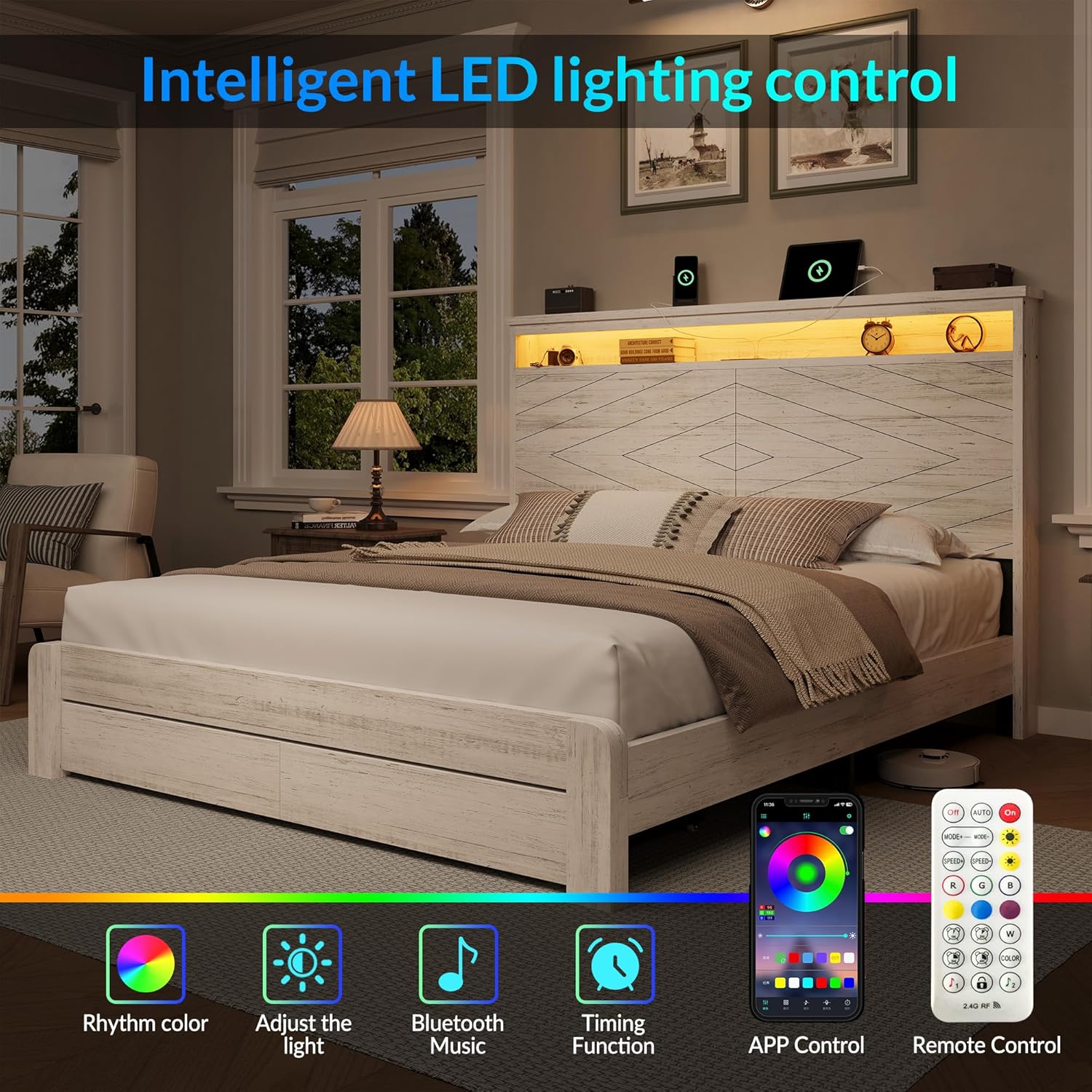 King Size Wooden Platform Bed  - đánh giá và giá King Size Bed Frame With Storage Drawers
