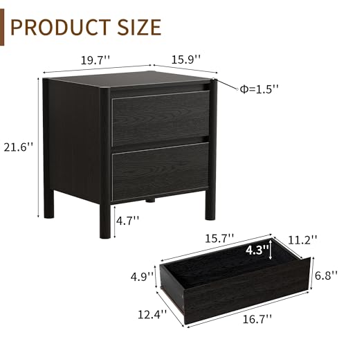 Mid Century Modern Black Night - đánh giá và giá Solid Wood Nightstand 2 Drawers