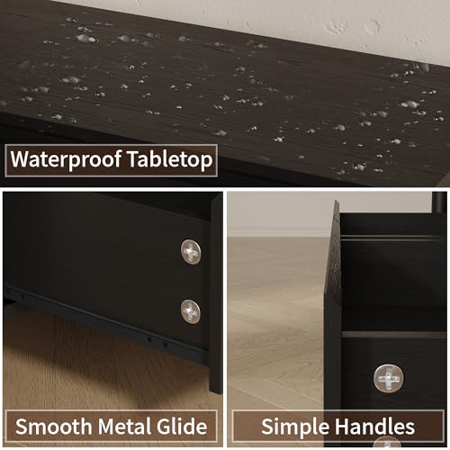 Mid Century Modern Black Night - đánh giá và giá Solid Wood Nightstand 2 Drawers
