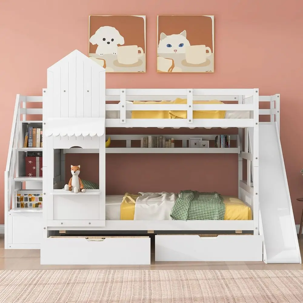 Twin Over Twin Bunk Bed With S - đánh giá và giá Bunk Bed With Stairs And Slide