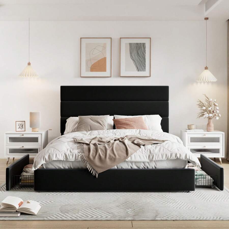 Full/Queen/King Size Platform  - đánh giá và giá King Size Bed Frame With Storage Drawers