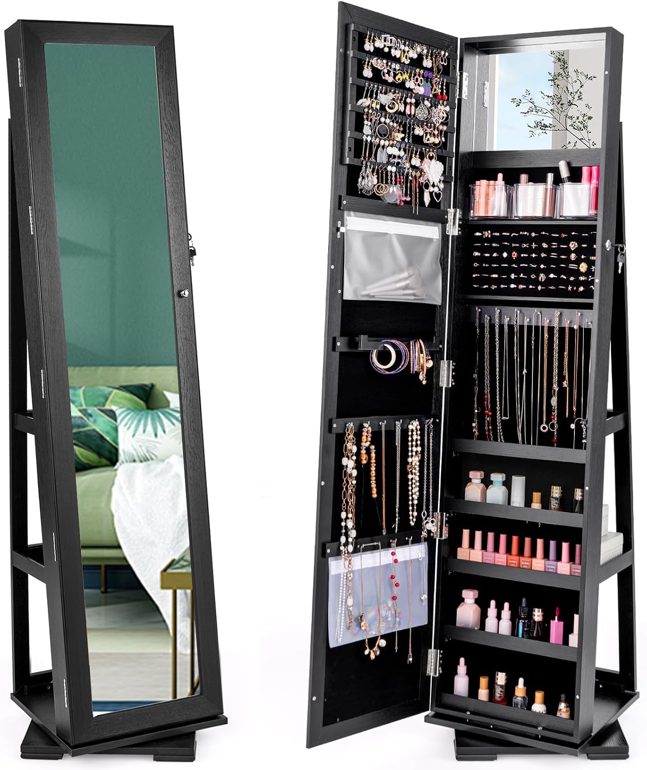 Black Standing Lockable 360 Sw - đánh giá và giá Full Length Mirror Jewelry Armoire
