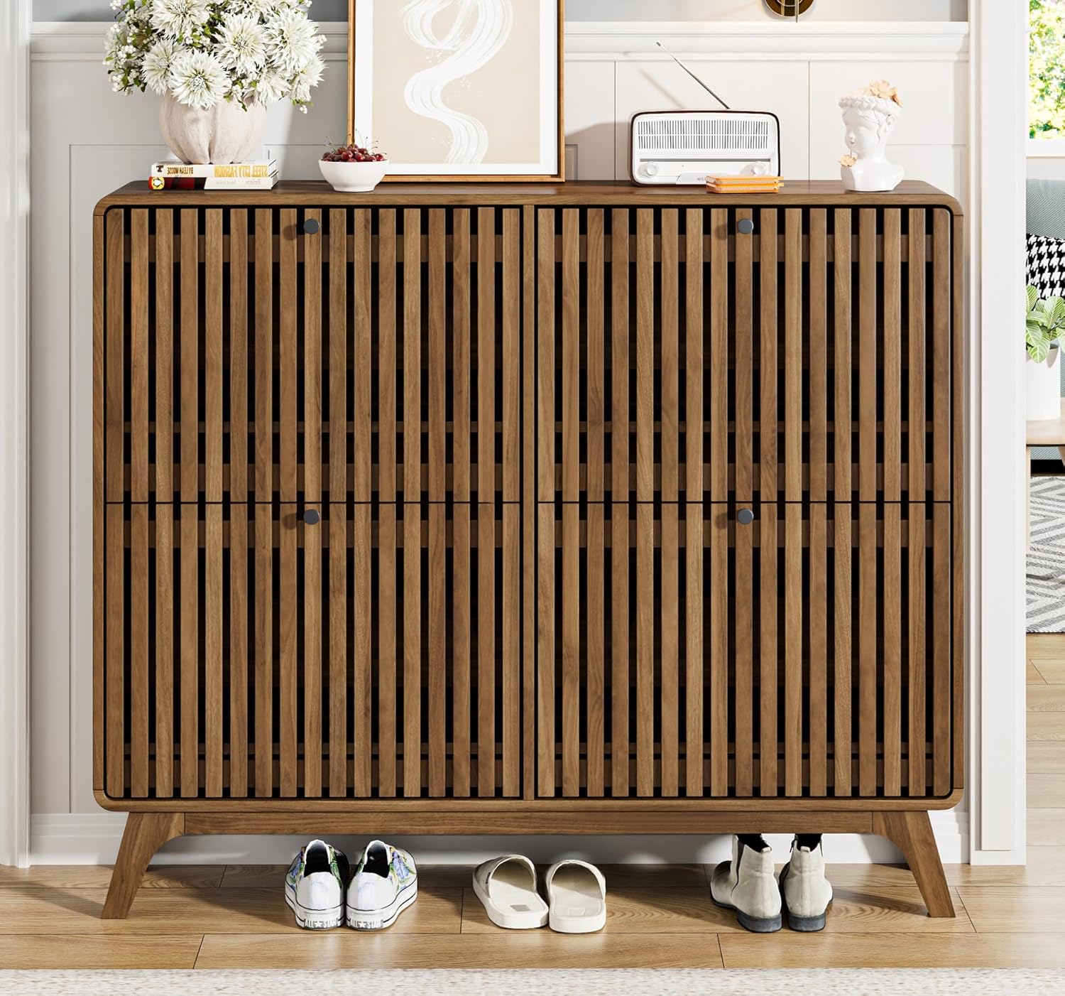 #Large Bamboo Shoe Cabinet wit - đánh giá và giá Shoe Rack Cabinet Narrow Entryway
