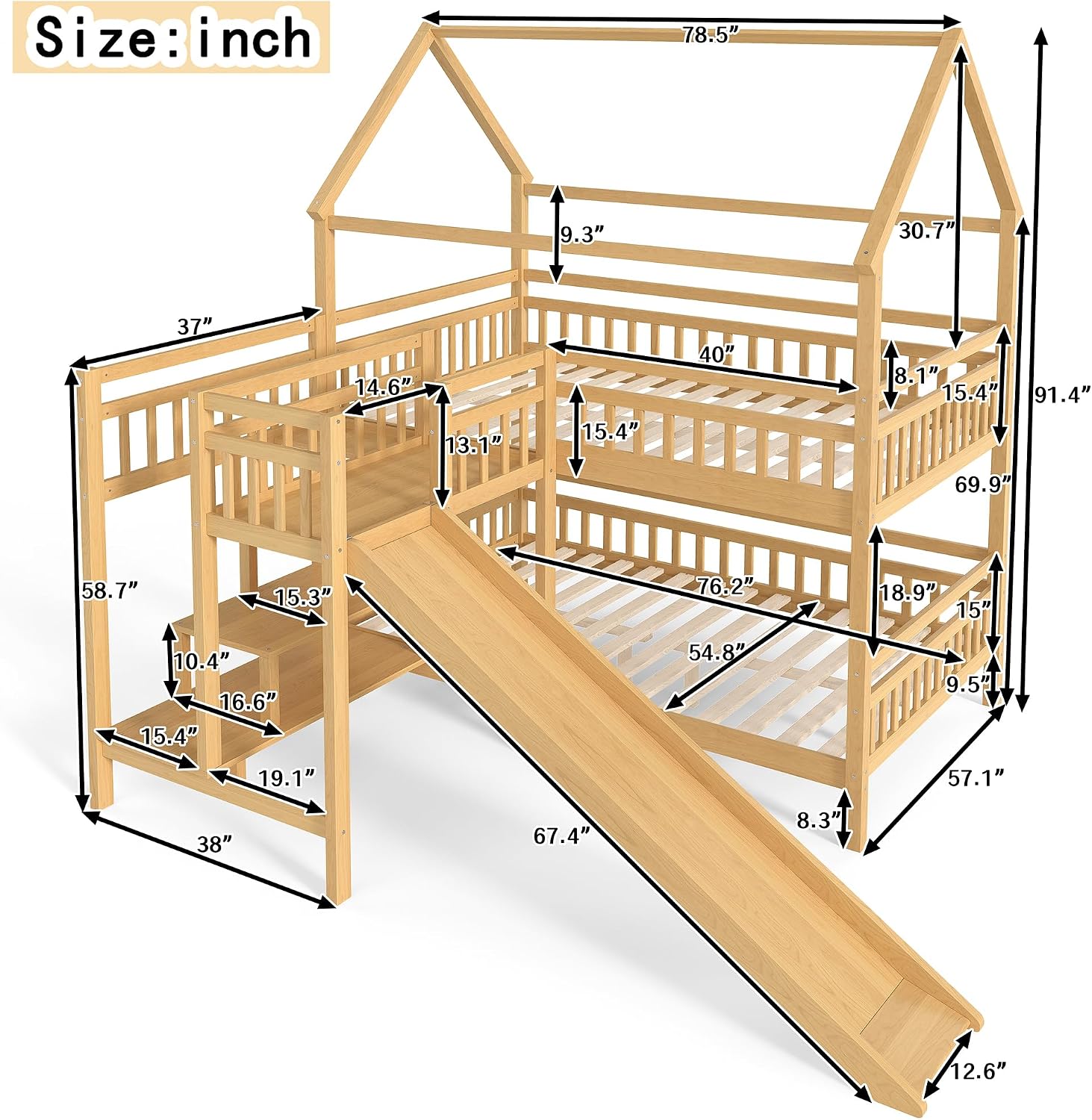 Full over Full Bunk Bed with P - đánh giá và giá Bunk Bed With Stairs And Slide